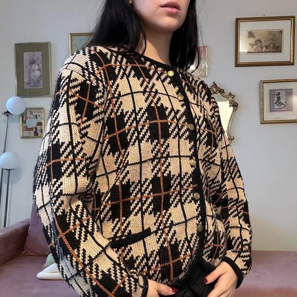 Vintage Plaid Knit Cardigan - Picture 4 of 4